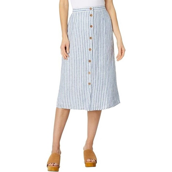 Faherty Women's Button Front Low Tide Stripe Whitley Skirt Blue White Size L NWT - Picture 1 of 12